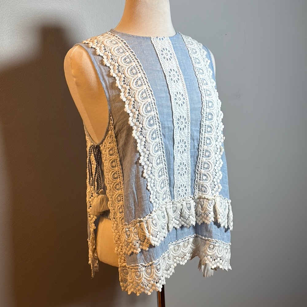 Zara Blue Asymmetrical Ruffled Tank Top